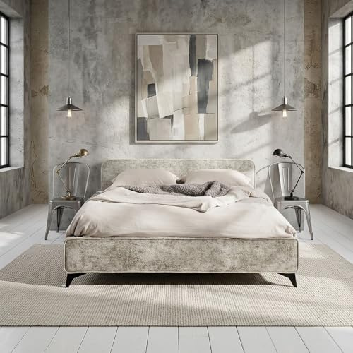 IDIMEX Polsterbett VIRETTA 140x200 in hellgrau - Doppelbett mit Lattenrost & Chenille Stoffbezug. Bett in modernem Design mit stabilem Holzrahmen & Metallbein