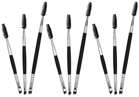 HAMPPLIES Pennello Sopracciglia Doppia Punta 9pz con Setole Morbide e Manico in Legno, Strumento Professionale per Modellare e Riempire le Sopracciglia con Spazzola Spoolie Integrata