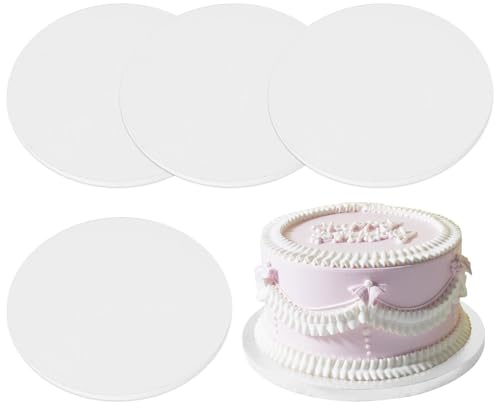 YCSONLY 5 Pack 10 Inch 12mm Thick Round Cake Boards, 25cm White Corrugated Cake Drums, Sturdy Greaseproof Cake Bases for Baking, Decorating, Displaying & Transporting