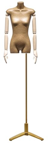 GUHPZA Weibliche Schaufensterpuppe Mit Drehbaren Armen Aus Massivholz, Höhenverstellbar Von 168 Bis 229 cm,Gold