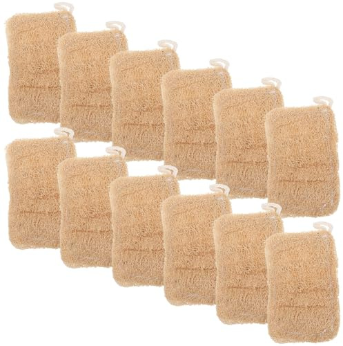 HOODANCOS 12pcs Natural Loofah Sponge Dishwashing Pads Plant-based Non-scratch Scouring Pads for Dishes Pots Pans Reusable Eco-friendly Kitchen Cleaning Sponges for Household Use
