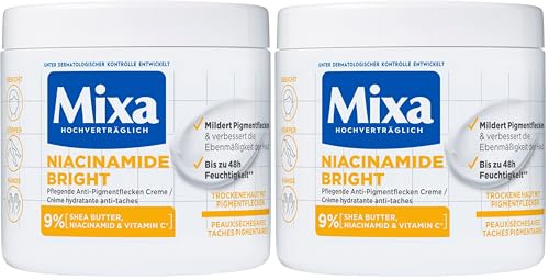 Mixa feuchtigkeitsspendende Anti-Pigmentflecken Allzweckcreme, Geeignet für Gesicht, Körper & Hände, Niacinamide Bright, Hypoallergen, 400 ml (Packung mit 2)
