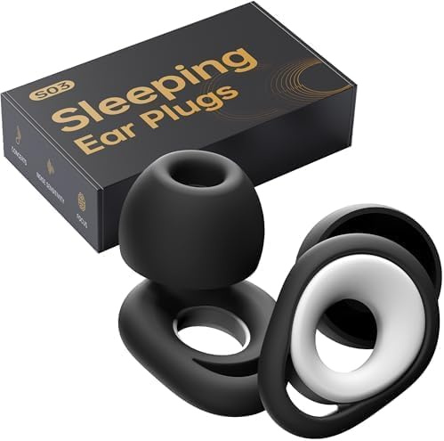 QWH Ear Plugs for Sleeping, Reusable Silicone Noise Canceling Ear Plugs for Focus, Travel, Sleep, Work, 25dB-28dB Noise Reduction, 8 Ear Tips in Three Sizes (S, M*2, L), Black White Color