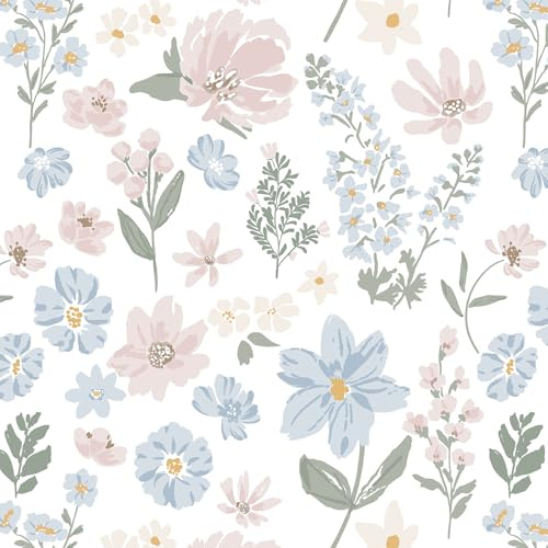 Yomshi Selbstklebende Tapete Vintage Rosa Blumentapete 44 × 1000 cm Wasserdicht Ablösbar Einfach Anzubringen Klebetapete für Schubladen Möbel Waschküche Wohnzimmer