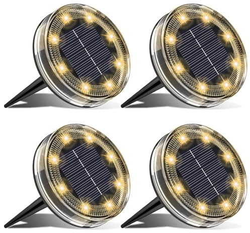 LOTMOS 4 Stück Solar Bodenleuchten Aussen, 8 LED Solarlampen für Außen | IP68 Wasserdicht Solarleuchten Outdoor, Wetterfeste Gartenbeleuchtung Solar für Garten Rasen Gehweg Patio Auffahrt, Warmweiß