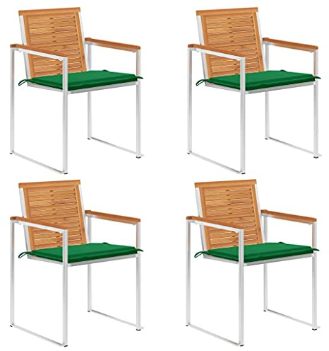 Mokuyary Trädgårdsstolar, set om 4 med kuddar, massivt trä, akacia balkongstol, terrassstolar, matstolar för terrass, trädgård, balkong – C