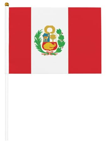 Banderas de mano estampadas de la bandera de Perú de 5.5 x 8.2 pulgadas, paquete de 10 unidades. Añade un ambiente festivo a fiestas y eventos deportivos.
