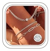 Morfetto 3 Stück FußKettchen für Damen Silber 925 & Gold Wasserfest Verstellbar 22+5cm - Fussketten Frauen Stapelbar Zirkonia Fischgräten Kette Set für Strand Sommer Party Geschenk