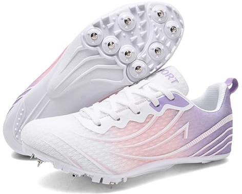 Dwihuize Zapatillas De Atletismo Mujer Zapatillas con Clavos para Pista Zapatillas De Entrenamiento Atlético para Salto De Velocidad Y Carrera para Niños,Púrpura,39 EU
