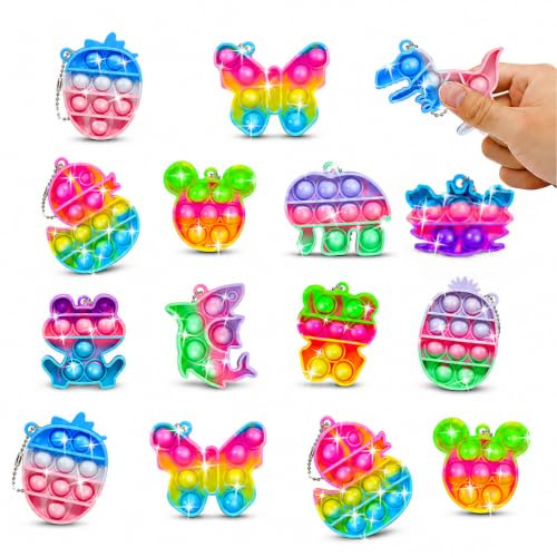MLRUQRX 15 Porte-clés pour Enfants – Mini Jouets Fidget Anti-Stress – Cadeaux de Fête pour Enfants de 4 à 8 ans – Idéal pour Goodie Bags et Prix de Classe