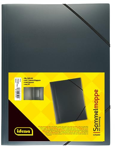 Idena 10373 - Sammelmappe mit Gummizug für DIN A3, aus Polypropylen, transluzent schwarz, 1 Stück