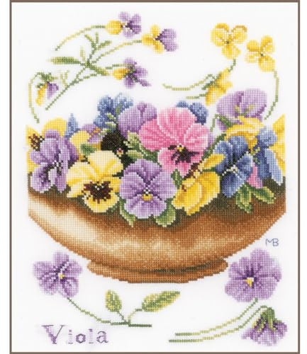 Lanarte Kreuzstich Stickpackungen Gezählter Kreuzstichbilder Set STIEFMÜTTERCHEN Wanddekoration Handarbeit Set für Erwachsene 24 x 30 cm DIY Deko Bastelset Handwerker Kreative Geschenkset