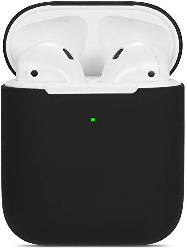 kompatibles Airpods Hülle,Watruer ultradünnes, weiches, silikonschützendes, stoßfestes Schutzzubehör für Apple Airpods 2 & 1 - Schwarz