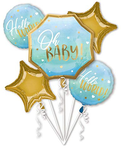 Amscan 3973201 - Folienballon Set Baby Boy, 5 Ballons, Jungen, Heliumballon, Geburt, Babyparty