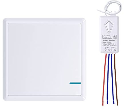 Thinkbee 230V Wireless Lights Switch for Light, No WiFi No Wiring Needed Remote Control with 10A Receiver for Lamps 1000W, Outdoor 1700ft Indoor 330ft IP66 Waterproof Remote Control Wall Switch Panel