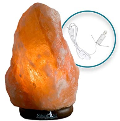 Lampada di Sale Rosa Himalayano certificato Naturalsal 2-3 KG PEZZO UNICO Intagliato a mano con base di legno pregiato. 100% Puro e Naturale. Inclusa lampadina a incandescenza e cavo certificato CE.