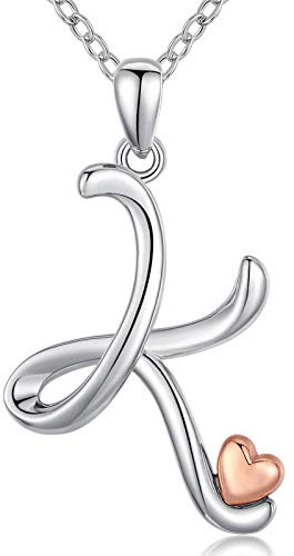 CELESTIA Buchstabe Kette Damen 925 Silber Roségold Anhänger mit Herz 26 Anfangsbuchstaben Schmuck Geschenke Frauen Teenager Mädchen