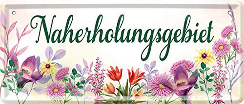 WOGEKA ART Retro Blechschild - Naherholungsgebiet Garten Blumen - witziger Spruch als Geschenk-Idee zum Geburtstag Weihnachten zur Dekoration 28x12 cm Vintage-Design aus Metall 1901