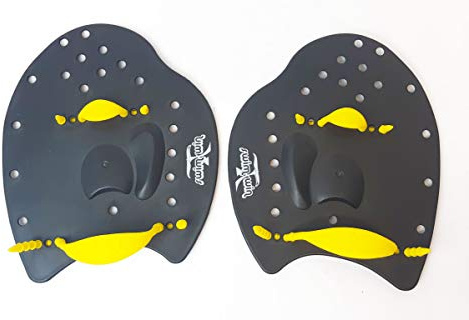 Swimxwin Palette Palmar Power Natación Profesional Forma ergonómica Entrenamiento Piscina con Elástico (Medium, Negro/Amarillo)