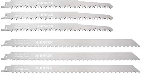 A-KARCK Food Reciprocating Saw Blades for Frozen Meat 6 Pack, Unpainted Stainless Steel Saw Blades for Food Cutting Included 9 and 12