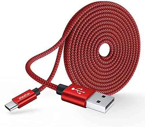 CLEEFUN 5m Extra Lungo Cavo USB C, 3A Cavo USB A a Tipo C di Ricarica Rapida in Nylon Compatibile per Galaxy S10 S20 S21 S9 S8 Plus S10e, A21s A40 A41 A50 A51, M-OTO,S-Ony, L-G, Xpexia xz