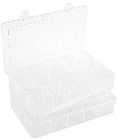 LEMESO 15 Fächer Plastik Sortierbox Plastikschachtel Diamant Stickerei Sortierbox Aufbewahrungsbox Werkzeugbehälter Aufbewahrungskiste für Kleinteile Kunststoff Strass Perlen Nägel (2 Stück)