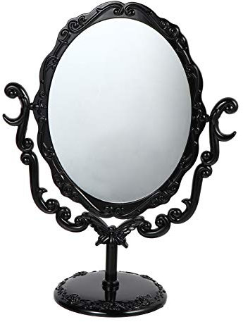 Fomiyes, specchio cosmetico vintage da donna con supporto da tavolo a due lati girevole per bagno, camera da letto, 1 pezzo (nero)