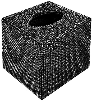 Uposao Bling Bling Auto Tissue Box, Quadratisch Glitzer Kristall Strass Taschentuchbox Kosmetiktücherbox Taschentuchspender Taschentuchhalter für Esszimmer Badezimmer Schlafzimmer Auto Büro,Schwarz