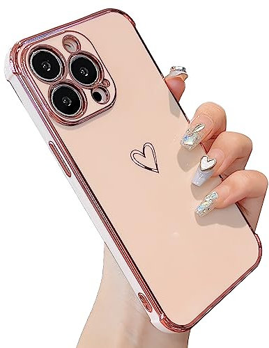 ZTOFERA Compatible with iPhone 12 Pro Max Case for Girls Women, Flexible Silicone Protective Phone Case with Cute Heart Pattern Gold Edging Shockproof Bumper Cover for iPhone 12 Pro Max, Pink