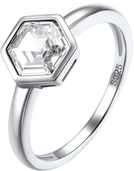 Silvora Schlichter Zirkonia Ring Damen 925 Sterling Silber Zikon Fingerring mit Hexagon Zirkon 7mm breit im Facettiert Prisma Geschnitten Ringgröße 54（17.3） Geschenke für Geburtstag Valentinstag