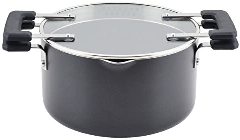 Farberware Cookstart DiamondMax Nonstick Straining Saucepot with Lid, Dishwasher Safe, 6 Quart - Black