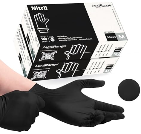 Farla Medical Nitril-Untersuchungshandschuhe - Mittel - Packung mit 200 - Schwarze Einweg-in medizinischer Qualität, geeignet für beide Hände, puderfrei, latexfrei, mit strukturiertem Griff