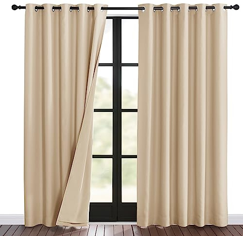 NICETOWN Living Room Noise Reducing Curtains, Privacy Protection & Completely Shaded Ring Top Drapes, Sound Preventing Insulated Window Treatment Curtain Panels(Biscotti Beige, 2 Pieces, W62 x L84)