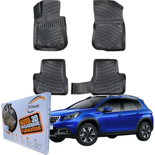 Trimak 3D Fussmatten für Peugeot 2008 1.Gen 2013-2019 | Gummimatten aus TPE Gummi, Passgenau, Wasserdicht, Hoher Rand, Rutschfest, Leicht zu Reinigen