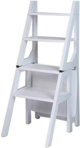LUDIST Indoor-Kletterhocker, Klapptritt aus Holz, Leiterhocker, Treppenstuhl, Hocker, Küchentritt, Fußhocker, Blumenregal, Schuhbank, Aufbewahrungsregal, Weiß