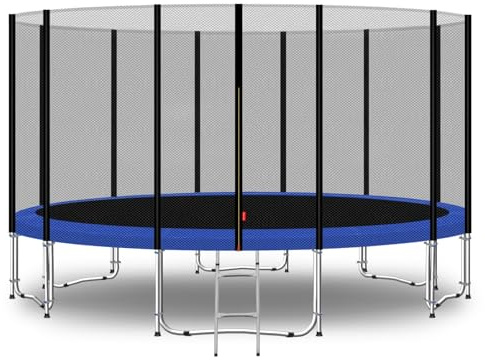 Baunsal® Trampolin Outdoor Ø 427 cm (EXD) blau als Komplettset mit Federabdeckung, Sprungmatte, Netz und Leiter - Gartentrampolin Spielzeug für Kinder