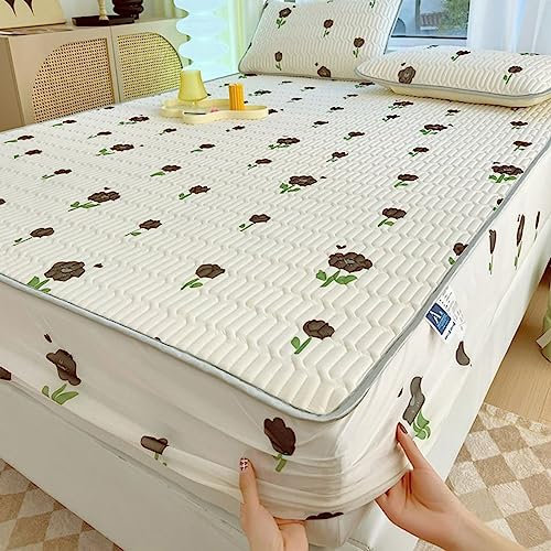 weiches elastisches Bettlaken,Sommer Coole einfarbige Latex-Spannbettlaken, Schlafzimmer bedruckte Früchte mit tiefen Taschen, rutschfester Matratzenschoner, schwarz 1,180 x 200 cm (1 Stück)