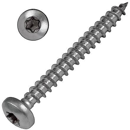 SCREW REBEL Rundkopf Holzschraube Edelstahl A2-4,0 x 40 mm, 200 Stück Vollgewinde mit ETA Zulassung, TX20 - Linsenkopf V2A