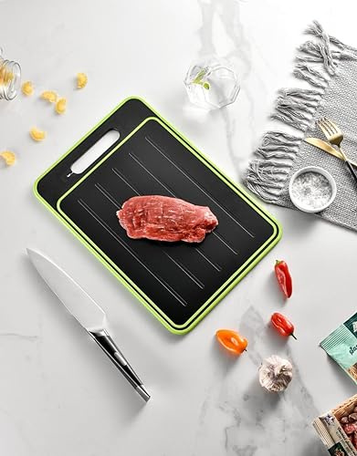 KITCHEN Matters 4 in 1 Defrosting Cutting Board, Green, 14.4L x 9.8W, Plastic, Injection Molded, Dual-Sided Non-Slip, Dishwasher Safe