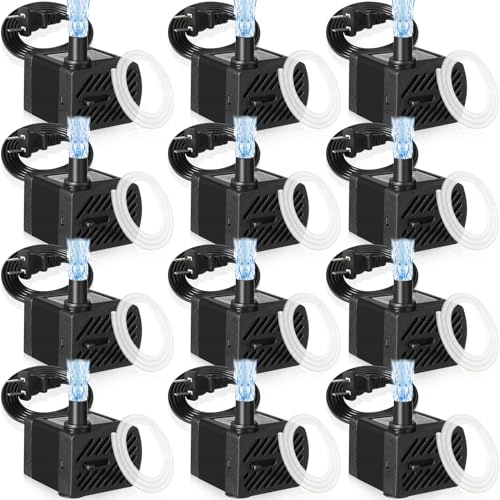 Lounsweer 12 Set Mini Fountain Pump 50 GPH 3W Small Submersible Water Pump with 3.3 ft Tube Electric Quiet Aquarium aspirator for Fish Tank, Pond, Pool, Aquariums, Pet Fountain Hydroponics