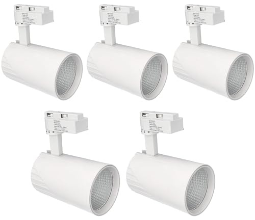 Jandei - Pack x5 Foco Techo Led Carril 30W, Blanco Cálido 3000K, 3000 Lúmenes, 185V-265V AC Monofásico, Aluminio Vestidor, Escaparate, Tienda, Oficina. (Blanco)