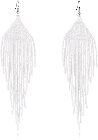 CECE&COLE Lange Perlen-Quasten-Ohrringe,Boho-Lange Quasten-Ohrringe,Damen-Ohr-Tropfen-Party-Charm-Schmuck-Accessoire