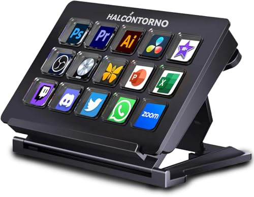 HALCONTORNO Stream Dock - Steamdeck for PC Mac, Wired Streaming Controller with 15 Programmable Macro Buttons, USB-C, Black, Compatible with Laptops (Mac and Windows), Tablets, Smartphones | 15 Fully Customizable Keys, 5-Gear Adjustable Stand, Wired Streaming Controller for Content Creators Live Gaming