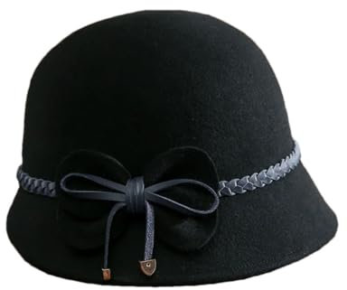 SaoBiiu Fascinator für Damen, unregelmäßiger Filz, Fischerhut, Glockenhut, Party, formeller Fedora-Hut, Wolle, Mutterhut, Schwarz , 6 3/4/7 1/8