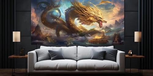Diamond Painting Goldener Drache Diamond Painting Erwachsene, Groß xxl 190 X 95 cm, 5D Diamant Painting Bilder Kinder, DIY Malen Nach Zahlen Erwachsene, Crystal Arts Craft, Wand Deko Aesthetic,C311