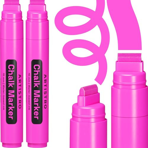 Artistro 15mm Acrylstifte Breit Graffiti Stifte, 2 Pink Jumbo Acrylfarben Neon abwischbare Fensterstifte für Autos, Tafeln, Glastafeln, Bistro - leicht abwischbare Kreidestifte