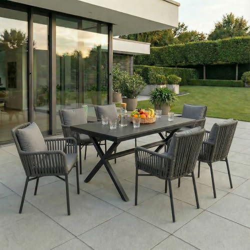IDIMEX Gartenmöbel Set AFUERA aus Alu und Rope, Moderne Outdoor Sitzgruppe in Holzoptik und Rope in schwarz und anthrazit, inkl. Sitzkissen, Terassenmöbel