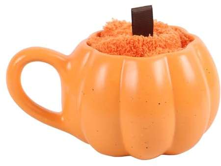 Ensemble Cozy Pumpkin Patch : tasse et chaussettes douillettes – Tasse à citrouille avec chaussettes orange moelleuses – Pimentez