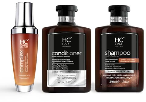 noxx HC Care Shampoo, Conditioner and HC Complex 100% Herbal Hair Care Lotion Set | 340 ml Shampoo + 340 ml Hair Conditioner + 100 ml Hair Care Lotion (Brazilian Blow Dryer Dried Hair)