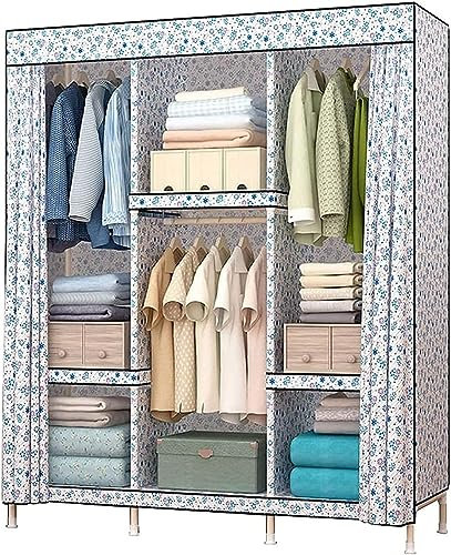 BOKNI Tragbarer Kleiderschrank, Stoff-Kleiderschrank, zusammengebauter Kleiderschrank, Zuhause, großer Kleiderschrank, Organizer, stabil, tragbar, Stoff-Kleiderschrank E, 168 x 130 cm, tragbarer K